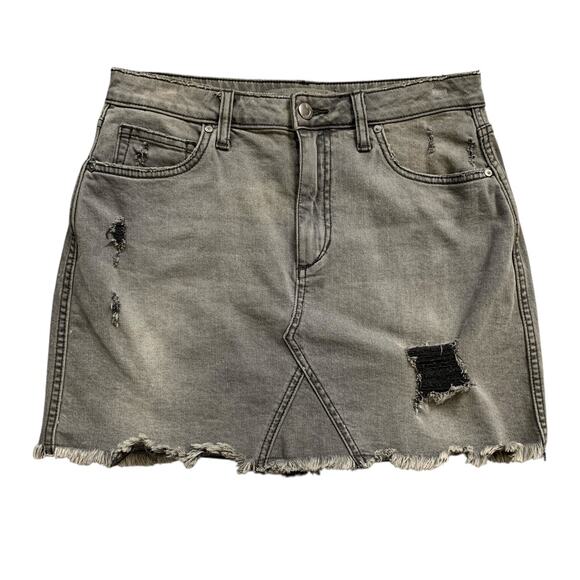 Joes Jeans Skirt Womens 27 Washed Black Distressed Denim Frayed Hem Zip Mini - Picture 1 of 13